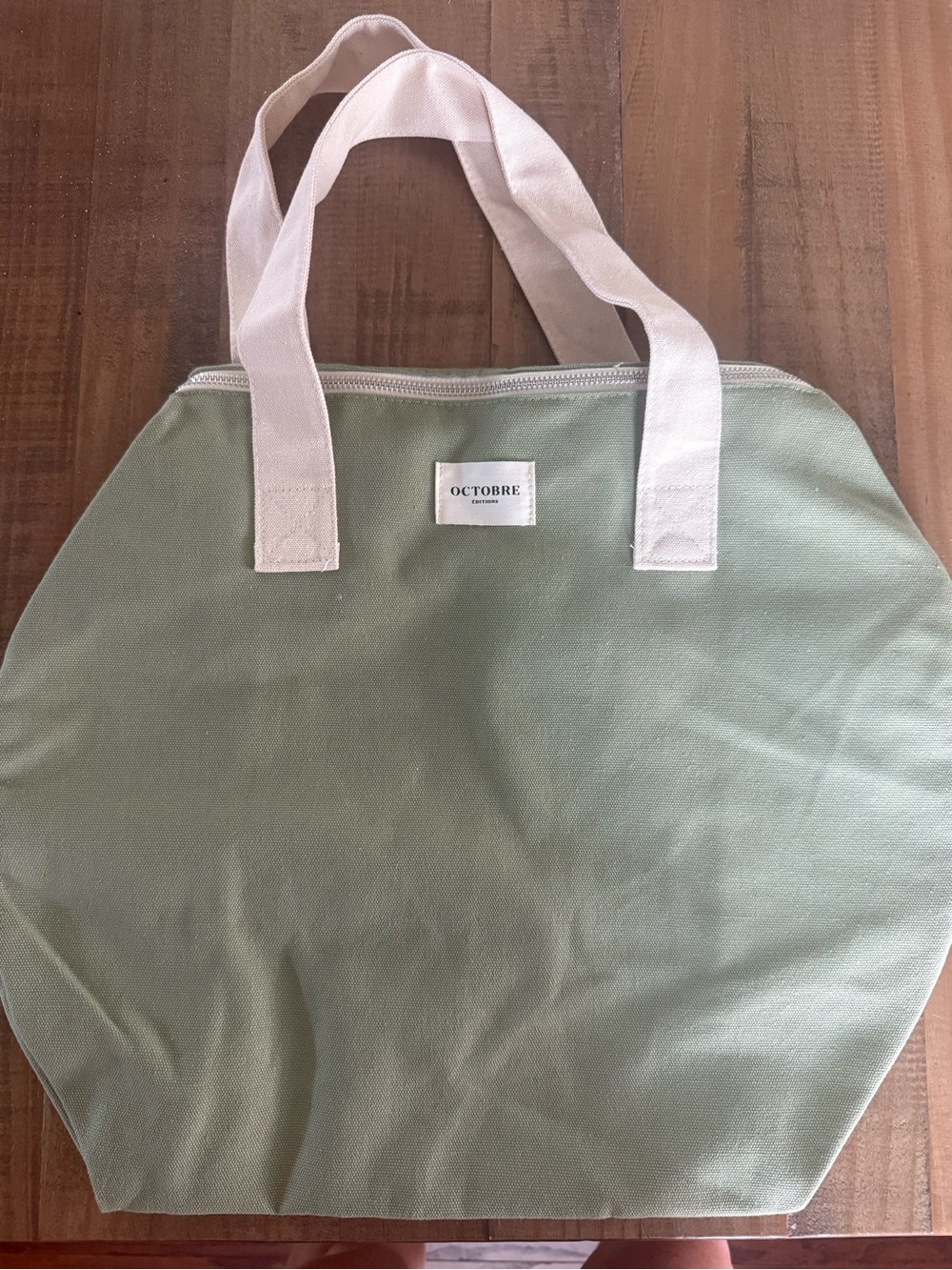 OCTOBRE Olive Canvas Tote with Cream Handles Duffle Bag Weekender